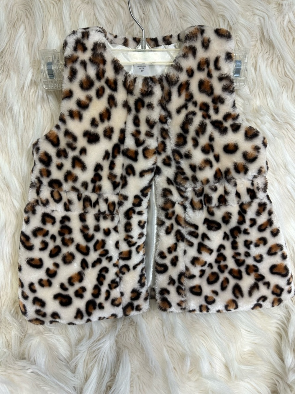 Little Me Leopard Print Faux Fur Vest in Cream and Brown